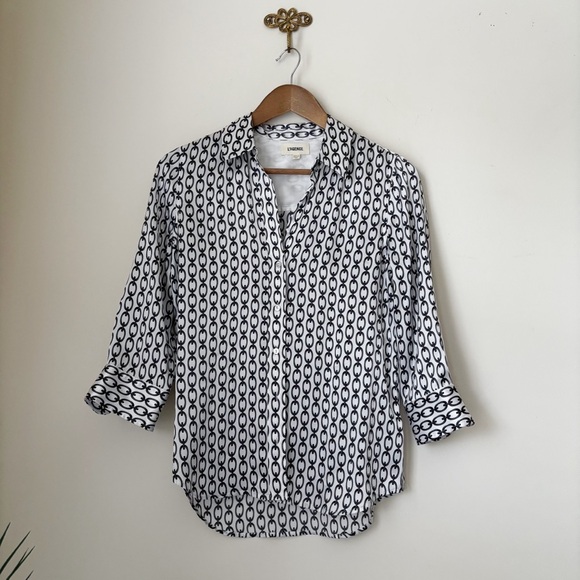 L'AGENCE Dani Chain Print Silk Button Front Blouse XXS NEW NWOT